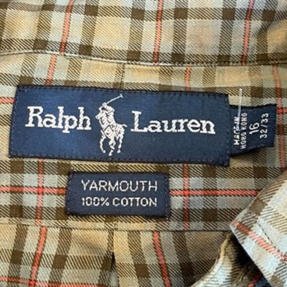 Ralph Lauren Green Plaid Dress Shirt Yarmouth Button Down Collar 16 32/33 - Picture 4 of 4